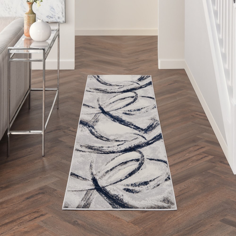 Brushstrokes BSK02 Abstract Runner Rug by Nourison in Grey Navy